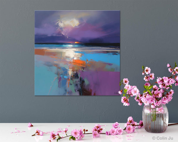 Original Abstract Art, Hand Painted Canvas Art, Landscape Canvas Art, Sunrise Landscape Acrylic Art, Large Abstract Painting for Living Room-HomePaintingDecor