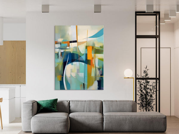 Large Geometric Abstract Painting, Acrylic Painting on Canvas, Landscape Canvas Paintings for Bedroom, Original Landscape Abstract Painting-HomePaintingDecor