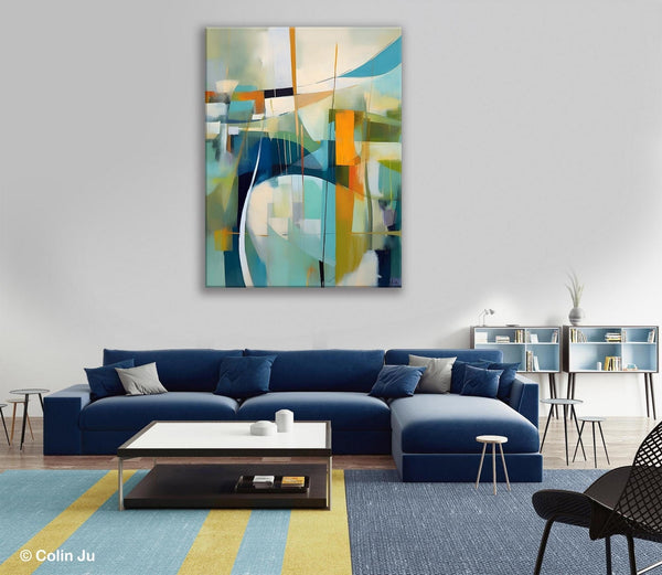 Large Geometric Abstract Painting, Acrylic Painting on Canvas, Landscape Canvas Paintings for Bedroom, Original Landscape Abstract Painting-HomePaintingDecor
