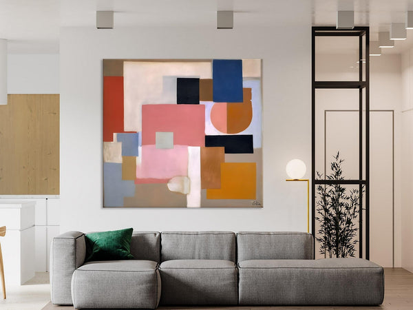 Geometric Abstract Art, Original Abstract Wall Art, Contemporary Acrylic Paintings, Hand Painted Canvas Art, Large Abstract Art for Bedroom-HomePaintingDecor