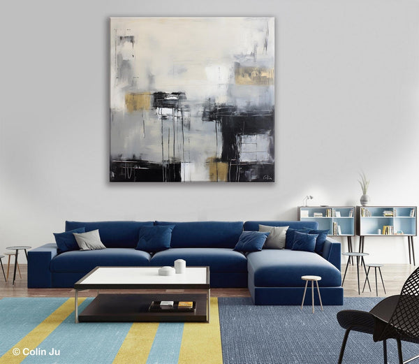 Modern Acrylic Artwork, Contemporary Canvas Artwork, Original Modern Wall Art, Black Canvas Paintings, Large Abstract Painting for Bedroom-HomePaintingDecor