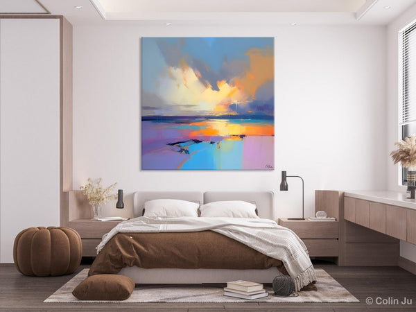 Sunrise Landscape Acrylic Art, Landscape Canvas Art, Original Abstract Art, Hand Painted Canvas Art, Large Abstract Painting for Living Room-HomePaintingDecor