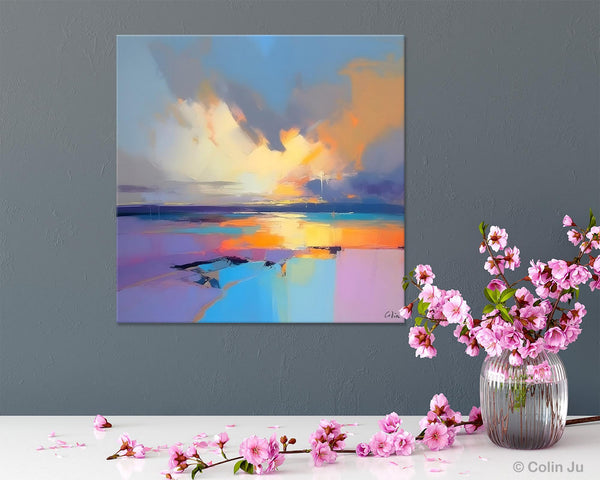 Sunrise Landscape Acrylic Art, Landscape Canvas Art, Original Abstract Art, Hand Painted Canvas Art, Large Abstract Painting for Living Room-HomePaintingDecor