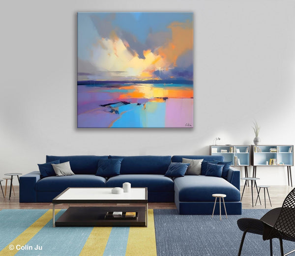 Sunrise Landscape Acrylic Art, Landscape Canvas Art, Original Abstract Art, Hand Painted Canvas Art, Large Abstract Painting for Living Room-HomePaintingDecor