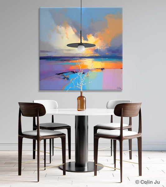 Sunrise Landscape Acrylic Art, Landscape Canvas Art, Original Abstract Art, Hand Painted Canvas Art, Large Abstract Painting for Living Room-HomePaintingDecor