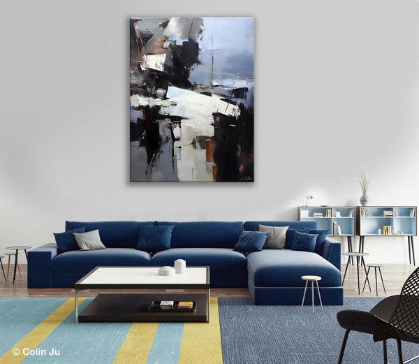 Black Original Canvas Art, Contemporary Acrylic Painting on Canvas, Large Wall Art Painting for Bedroom, Oversized Modern Abstract Paintings-HomePaintingDecor