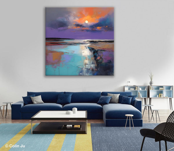 Landscape Canvas Art, Sunrise Landscape Acrylic Art, Original Abstract Art, Hand Painted Canvas Art, Large Abstract Painting for Living Room-HomePaintingDecor