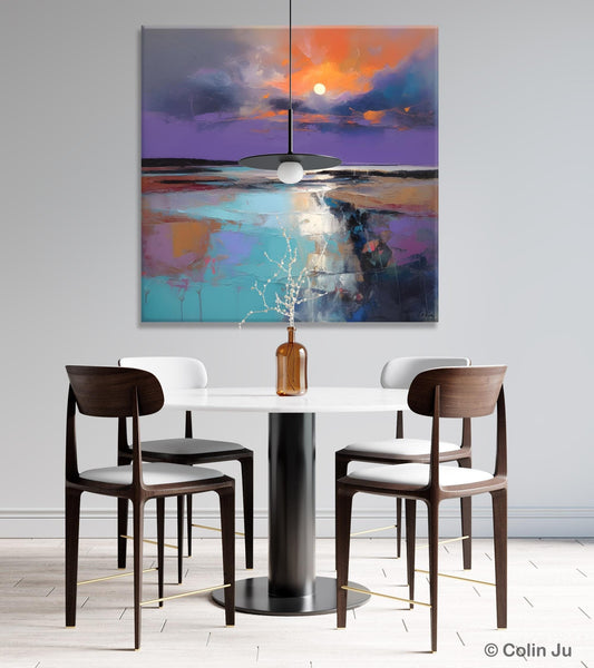 Landscape Canvas Art, Sunrise Landscape Acrylic Art, Original Abstract Art, Hand Painted Canvas Art, Large Abstract Painting for Living Room-HomePaintingDecor