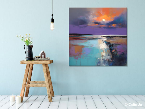Landscape Canvas Art, Sunrise Landscape Acrylic Art, Original Abstract Art, Hand Painted Canvas Art, Large Abstract Painting for Living Room-HomePaintingDecor