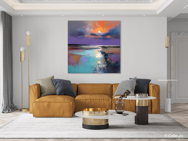 Landscape Canvas Art, Sunrise Landscape Acrylic Art, Original Abstract Art, Hand Painted Canvas Art, Large Abstract Painting for Living Room-HomePaintingDecor