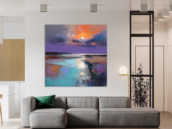 Landscape Canvas Art, Sunrise Landscape Acrylic Art, Original Abstract Art, Hand Painted Canvas Art, Large Abstract Painting for Living Room-HomePaintingDecor