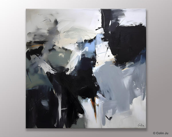 Extra Large Abstract Paintings for Dining Room, Black Modern Art Paintings, Original Modern Acrylic Artwork, Abstract Wall Art for Bedroom-HomePaintingDecor