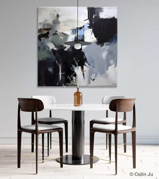 Extra Large Abstract Paintings for Dining Room, Black Modern Art Paintings, Original Modern Acrylic Artwork, Abstract Wall Art for Bedroom-HomePaintingDecor