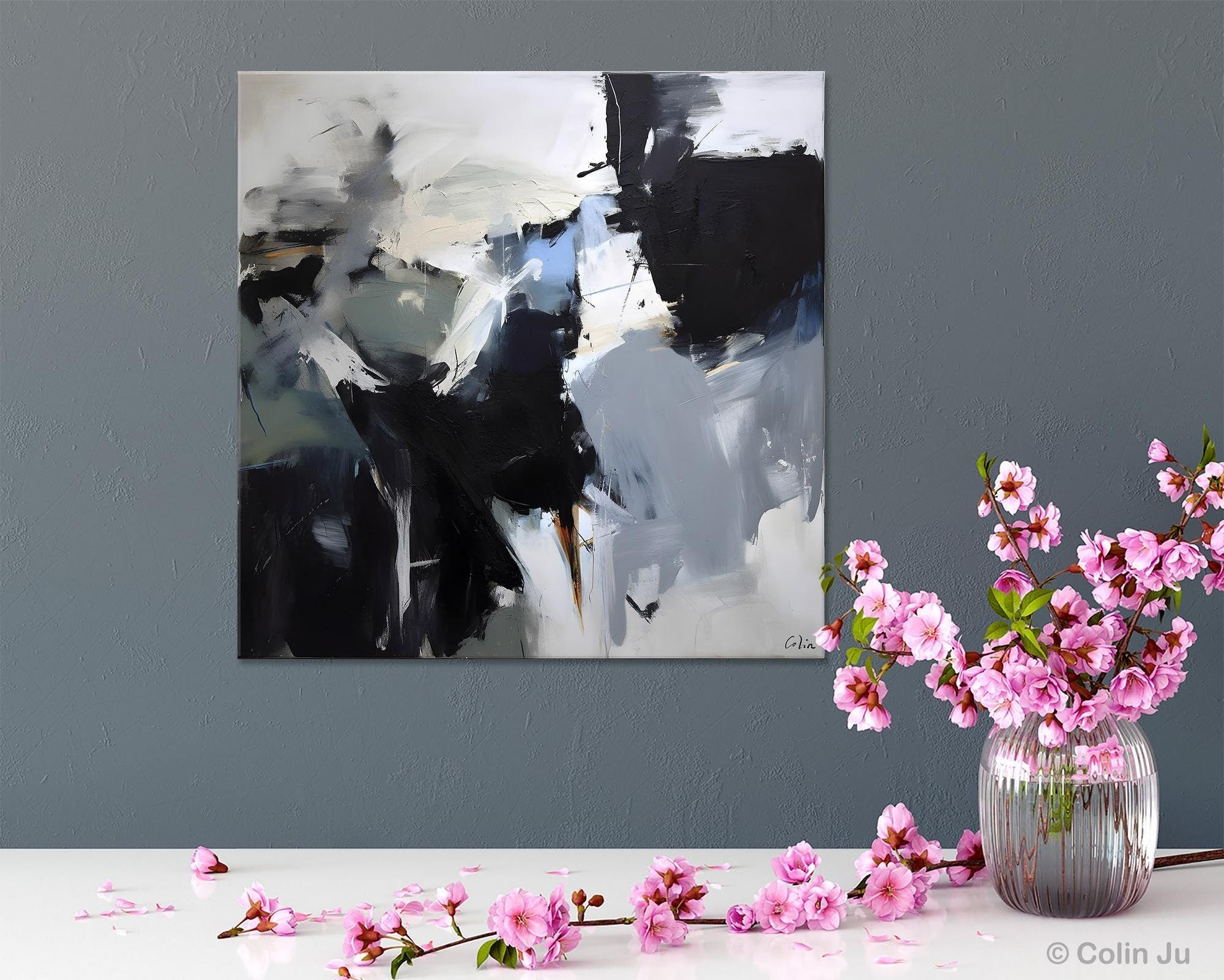 Extra Large Abstract Paintings for Dining Room, Black Modern Art Paintings, Original Modern Acrylic Artwork, Abstract Wall Art for Bedroom-HomePaintingDecor