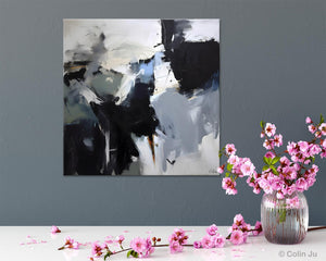 Extra Large Abstract Paintings for Dining Room, Black Modern Art Paintings, Original Modern Acrylic Artwork, Abstract Wall Art for Bedroom-HomePaintingDecor