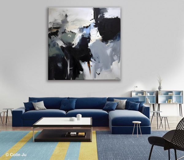 Extra Large Abstract Paintings for Dining Room, Black Modern Art Paintings, Original Modern Acrylic Artwork, Abstract Wall Art for Bedroom-HomePaintingDecor
