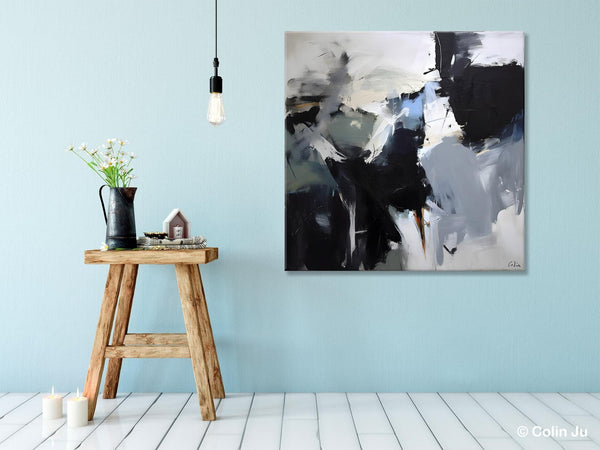 Extra Large Abstract Paintings for Dining Room, Black Modern Art Paintings, Original Modern Acrylic Artwork, Abstract Wall Art for Bedroom-HomePaintingDecor