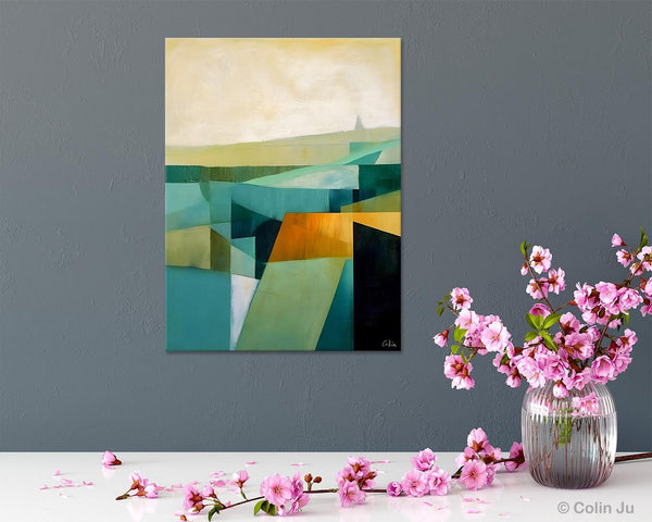 Landscape Canvas Paintings for Bedroom, Large Geometric Abstract Painting, Acrylic Painting on Canvas, Original Landscape Abstract Painting-HomePaintingDecor