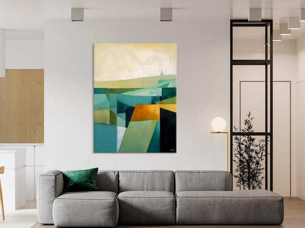 Landscape Canvas Paintings for Bedroom, Large Geometric Abstract Painting, Acrylic Painting on Canvas, Original Landscape Abstract Painting-HomePaintingDecor