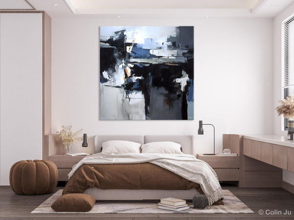 Original Modern Wall Art on Canvas, Black Contemporary Canvas Art, Modern Acrylic Artwork for Sale, Large Abstract Painting for Bedroom-HomePaintingDecor