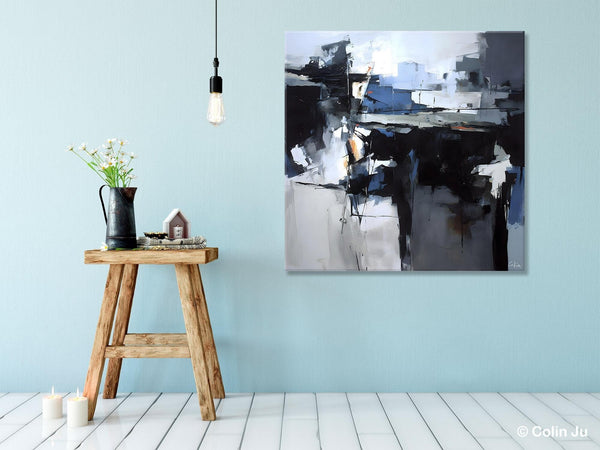 Original Modern Wall Art on Canvas, Black Contemporary Canvas Art, Modern Acrylic Artwork for Sale, Large Abstract Painting for Bedroom-HomePaintingDecor