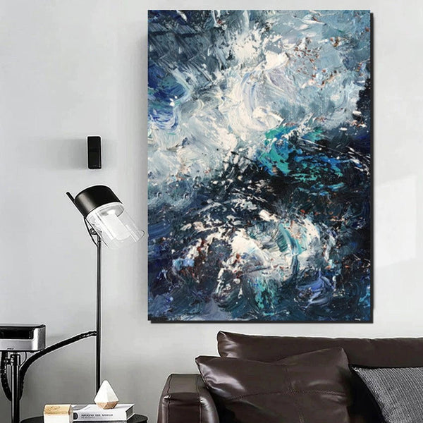 Large Heavy Texture Acrylic Paintings, Simple Modern Art Ideas for Bedroom, Modern Paintings for Living Room, Blue Modern Wall Art Ideas-HomePaintingDecor