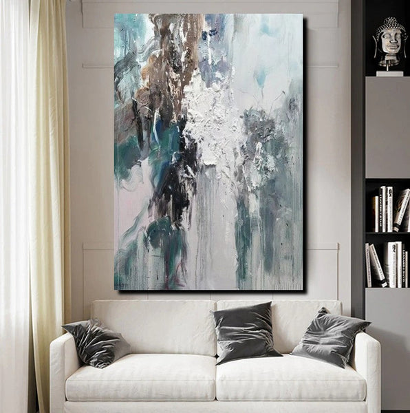 Living Room Abstract Paintings, Large Acrylic Canvas Paintings, Large Wall Art Ideas, Impasto Painting, Blue Modern Abstract Painting-HomePaintingDecor