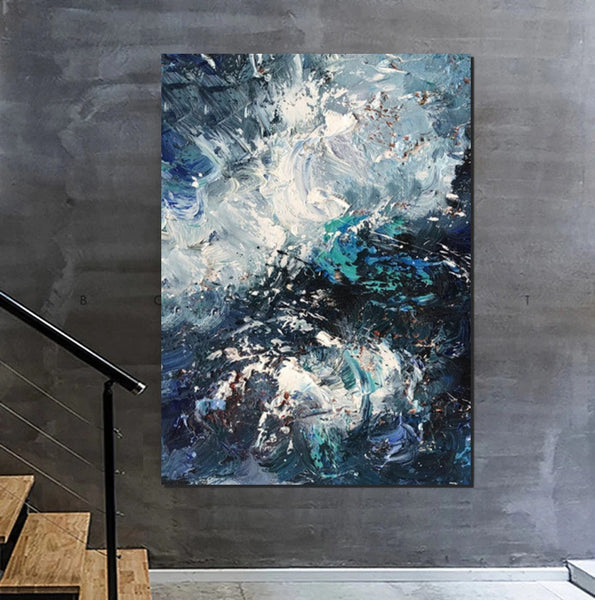 Large Heavy Texture Acrylic Paintings, Simple Modern Art Ideas for Bedroom, Modern Paintings for Living Room, Blue Modern Wall Art Ideas-HomePaintingDecor