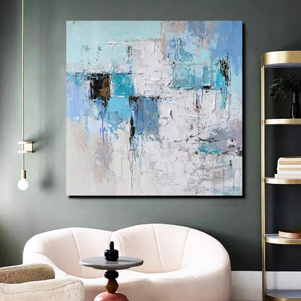 Simple Modern Paintings, Bedroom Abstract Paintings, Blue Abstract Contemporary Art, Acrylic Painting on Canvas, Hand Painted Canvas Art-HomePaintingDecor