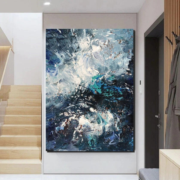 Large Heavy Texture Acrylic Paintings, Simple Modern Art Ideas for Bedroom, Modern Paintings for Living Room, Blue Modern Wall Art Ideas-HomePaintingDecor