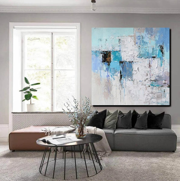 Simple Modern Paintings, Bedroom Abstract Paintings, Blue Abstract Contemporary Art, Acrylic Painting on Canvas, Hand Painted Canvas Art-HomePaintingDecor