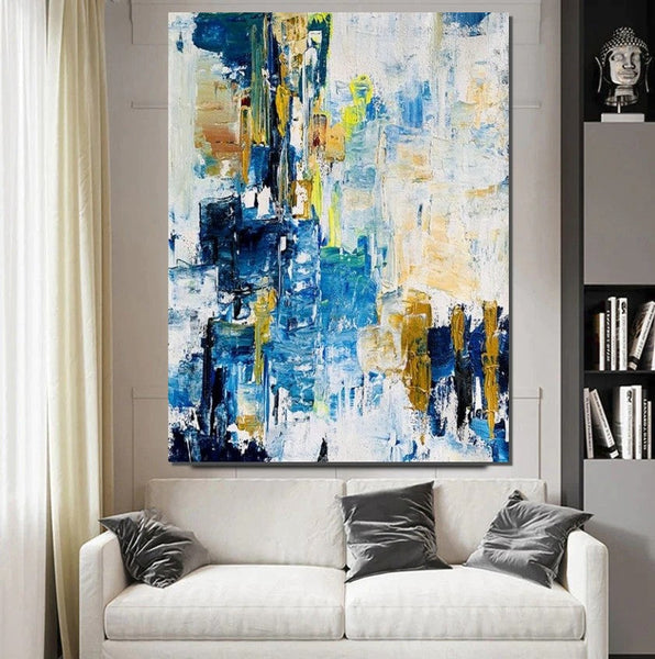 Living Room Abstract Paintings, Blue Modern Abstract Painting, Large Acrylic Canvas Paintings, Large Wall Art Ideas, Impasto Painting-HomePaintingDecor