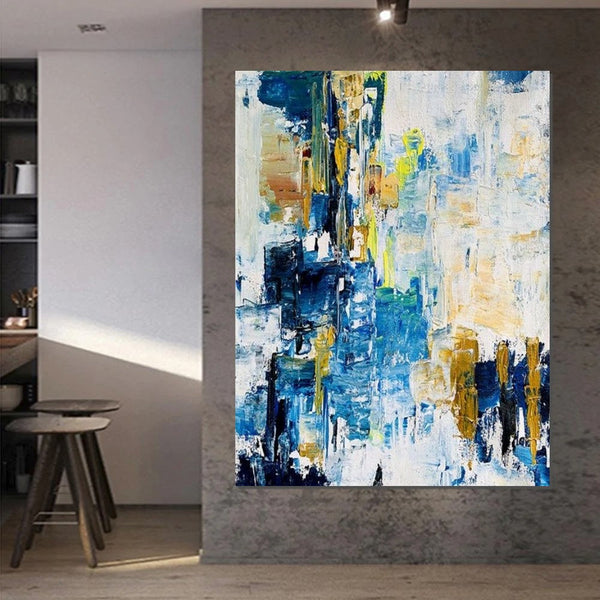 Living Room Abstract Paintings, Blue Modern Abstract Painting, Large Acrylic Canvas Paintings, Large Wall Art Ideas, Impasto Painting-HomePaintingDecor
