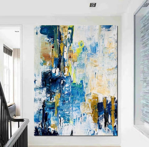 Living Room Abstract Paintings, Blue Modern Abstract Painting, Large Acrylic Canvas Paintings, Large Wall Art Ideas, Impasto Painting-HomePaintingDecor