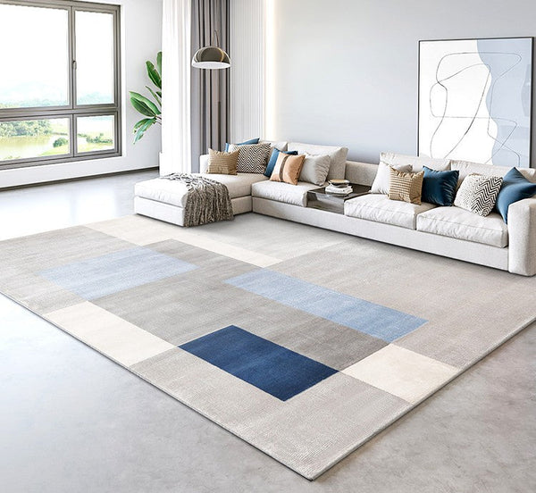 Modern Geometric Rugs for Living Room, Large Blue Grey Floor Rugs, Contemporary Simple Area Rugs for Bedroom, Dining Room Floor Rugs-HomePaintingDecor