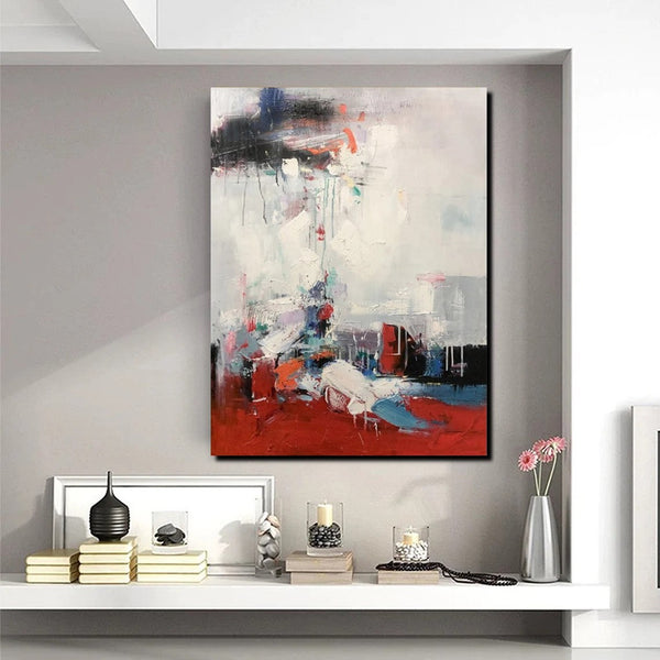 Simple Wall Art Ideas, Red Modern Abstract Painting, Dining Room Abstract Paintings, Buy Art Online, Large Acrylic Canvas Paintings-HomePaintingDecor