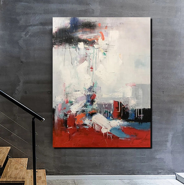 Simple Wall Art Ideas, Red Modern Abstract Painting, Dining Room Abstract Paintings, Buy Art Online, Large Acrylic Canvas Paintings-HomePaintingDecor