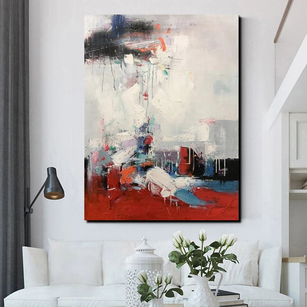 Simple Wall Art Ideas, Red Modern Abstract Painting, Dining Room Abstract Paintings, Buy Art Online, Large Acrylic Canvas Paintings-HomePaintingDecor