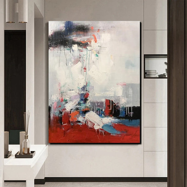 Simple Wall Art Ideas, Red Modern Abstract Painting, Dining Room Abstract Paintings, Buy Art Online, Large Acrylic Canvas Paintings-HomePaintingDecor