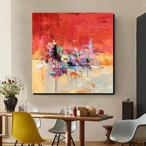 Simple Canvas Paintings, Dining Room Modern Paintings, Red Abstract Contemporary Art, Acrylic Painting on Canvas, Heavy Texture Paintings-HomePaintingDecor