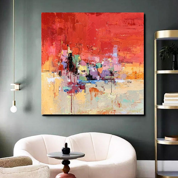 Simple Canvas Paintings, Dining Room Modern Paintings, Red Abstract Contemporary Art, Acrylic Painting on Canvas, Heavy Texture Paintings-HomePaintingDecor