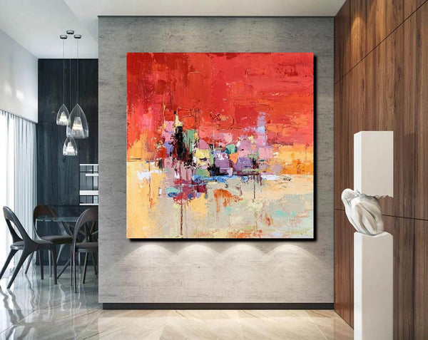 Simple Canvas Paintings, Dining Room Modern Paintings, Red Abstract Contemporary Art, Acrylic Painting on Canvas, Heavy Texture Paintings-HomePaintingDecor