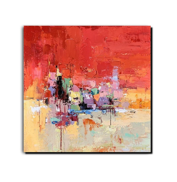 Simple Canvas Paintings, Dining Room Modern Paintings, Red Abstract Contemporary Art, Acrylic Painting on Canvas, Heavy Texture Paintings-HomePaintingDecor