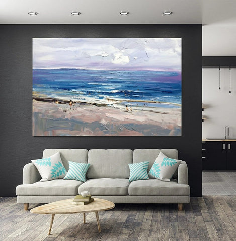 Canvas Paintings Behind Sofa, Landscape Painting for Living Room, Large Paintings on Canvas, Seashore Beach Painting, Heavy Texture Paintings-HomePaintingDecor