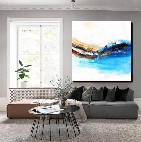 Simple Abstract Paintings, Bedroom Modern Paintings, Modern Contemporary Art, Acrylic Painting on Canvas, Blue Canvas Painting-HomePaintingDecor