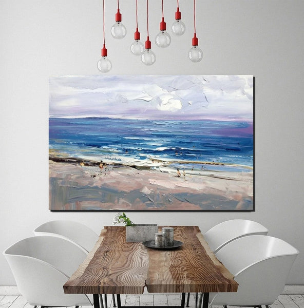 Canvas Paintings Behind Sofa, Landscape Painting for Living Room, Large Paintings on Canvas, Seashore Beach Painting, Heavy Texture Paintings-HomePaintingDecor