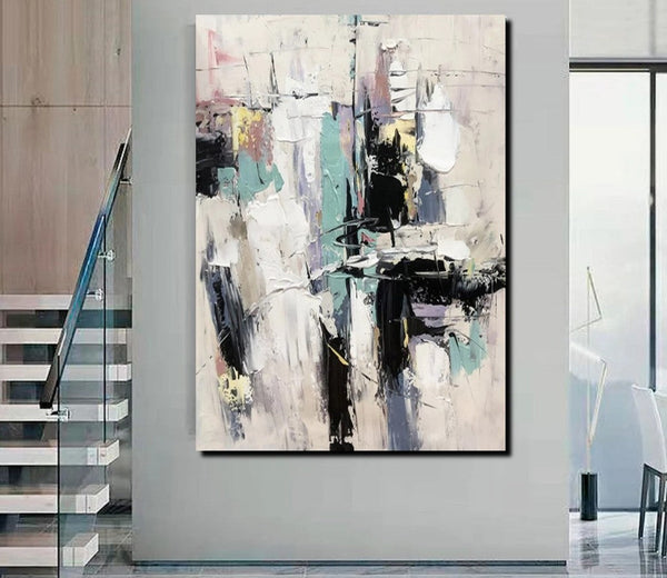 Contemporary Modern Art, Living Room Abstract Art Ideas, Black and White Impasto Paintings, Buy Wall Art Online, Palette Knife Abstract Paintings-HomePaintingDecor
