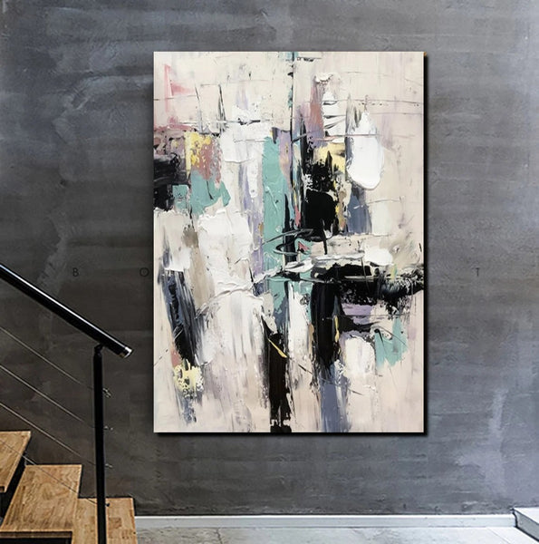 Contemporary Modern Art, Living Room Abstract Art Ideas, Black and White Impasto Paintings, Buy Wall Art Online, Palette Knife Abstract Paintings-HomePaintingDecor