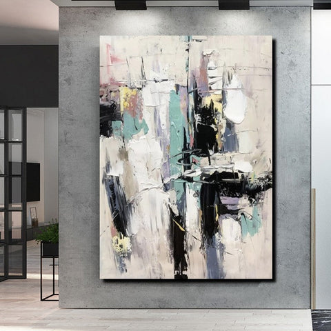 Contemporary Modern Art, Living Room Abstract Art Ideas, Black and White Impasto Paintings, Buy Wall Art Online, Palette Knife Abstract Paintings-HomePaintingDecor