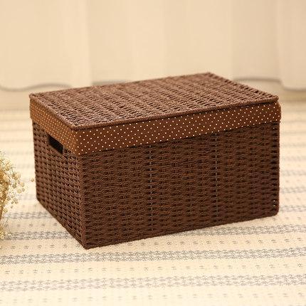 Storage Basket, Rectangle Basket, Deep Brown / Cream Color Woven Straw basket with Cover-HomePaintingDecor